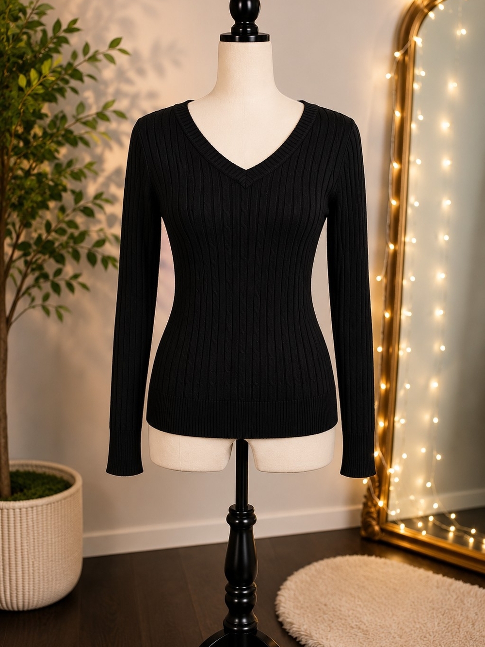 Merona Black Ribbed V-Neck Women's Sweater